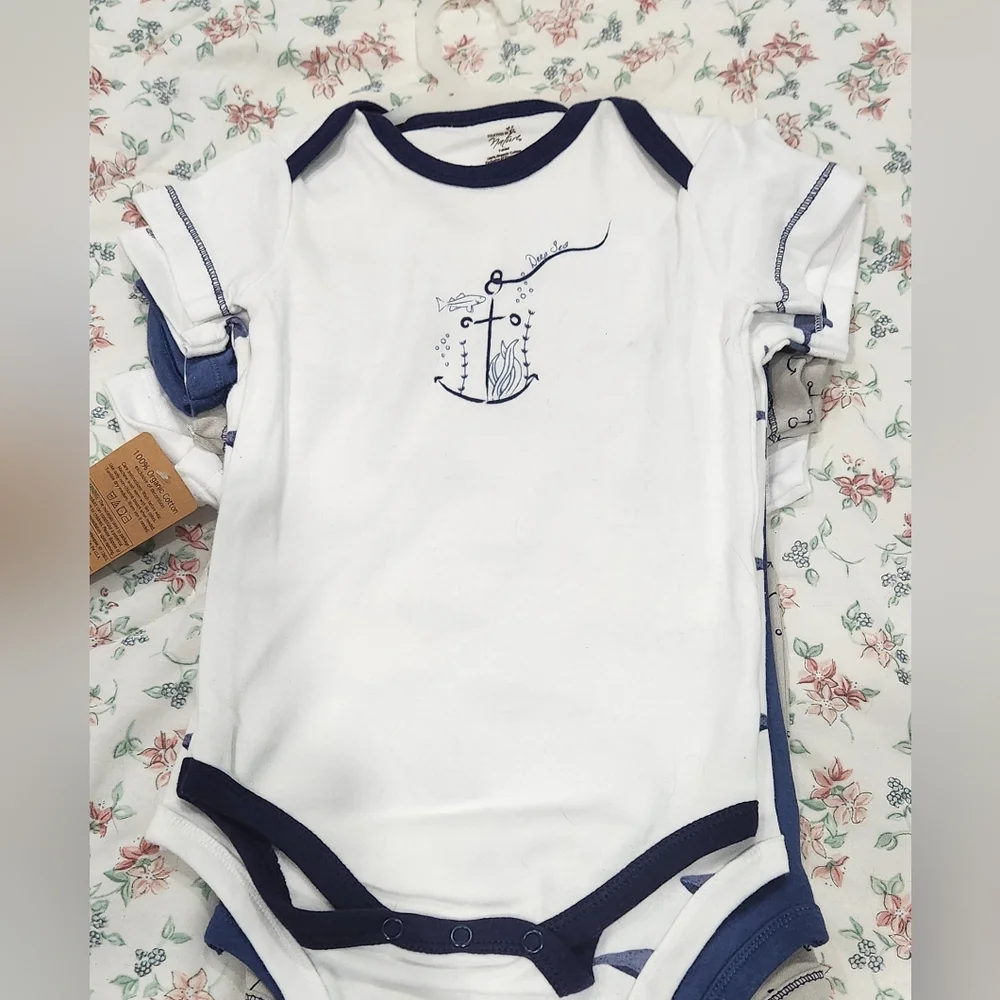 Touched by Nature, organic cotton - 5 bodysuits, short sleeves